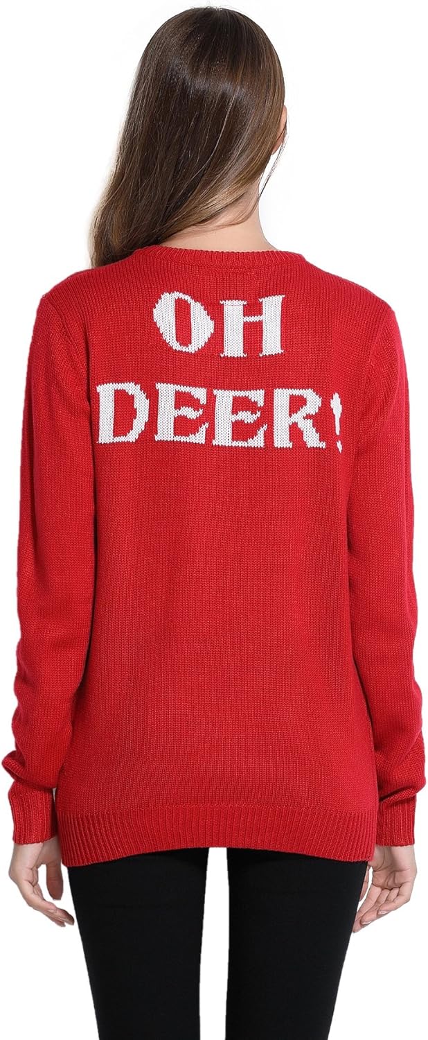 Women's Christmas Reindeer Traditional Knitted Holiday Ugly Sweater Girl Pullover Cardigan - Image 2