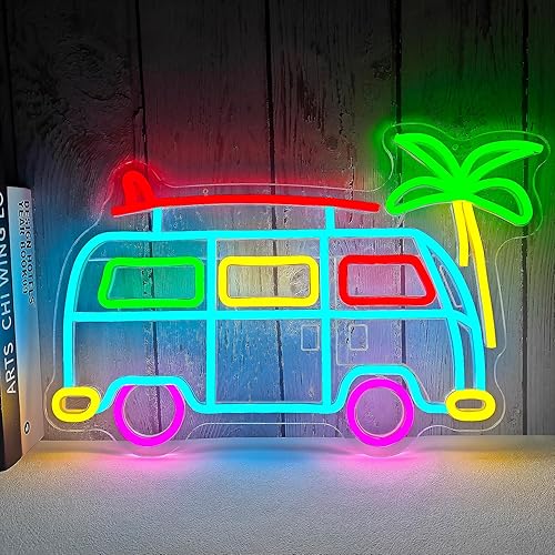 Letrero LED de neón de surf Van para campamento, regulable, retro, autobús, luces de neón, para viajes, autobús, decoración de pared, decoración de