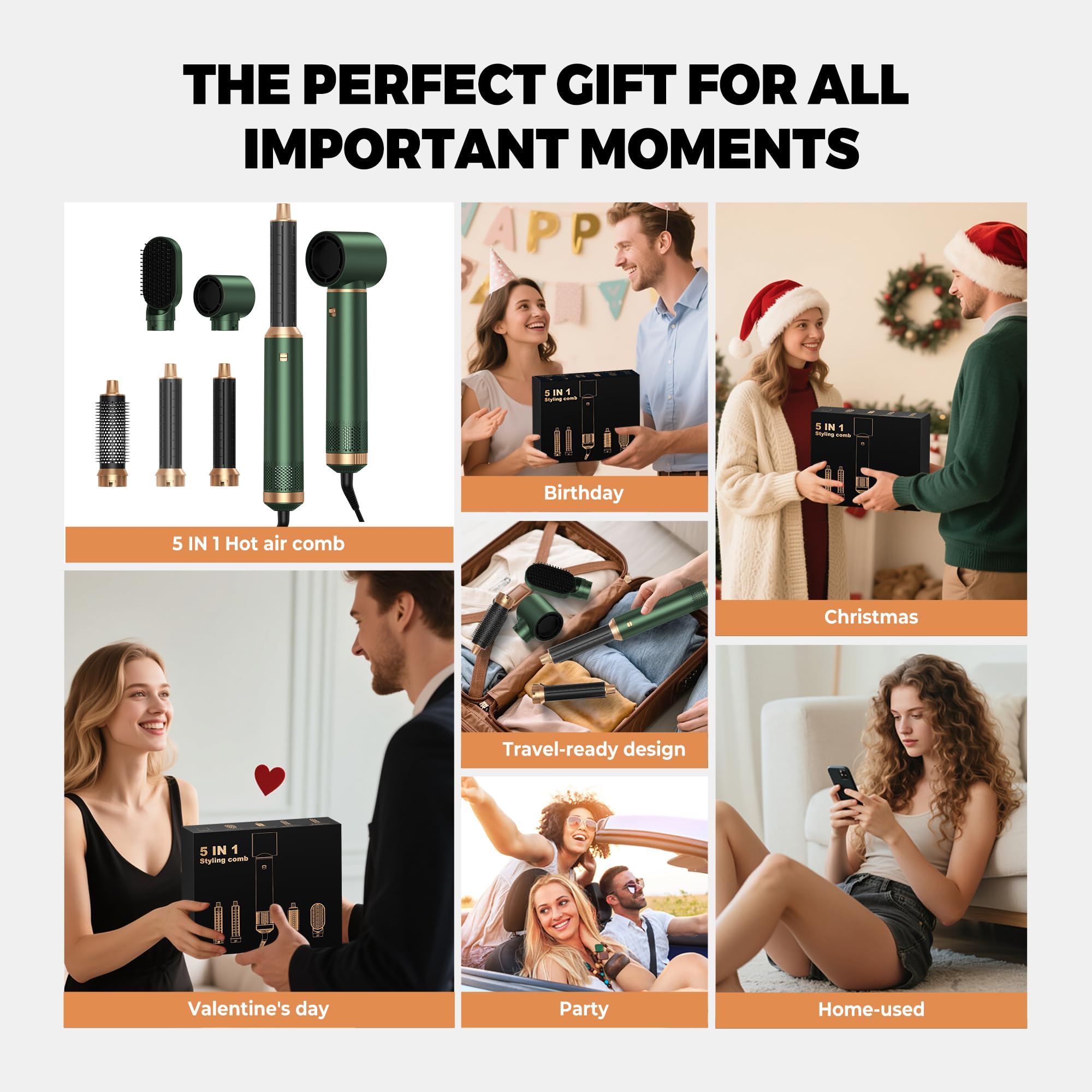 OKWRAP Hair Styler Set Stylingbürsten Hairstyler 5 in 1 Haarstyler, Airstyler Air Curlers Föhn 5 in 1 Mit Rundbürstenföhn Haarstyler Warmluftbürste Föhn Lockenstab Luft Für Glätten, Volumen, Locken