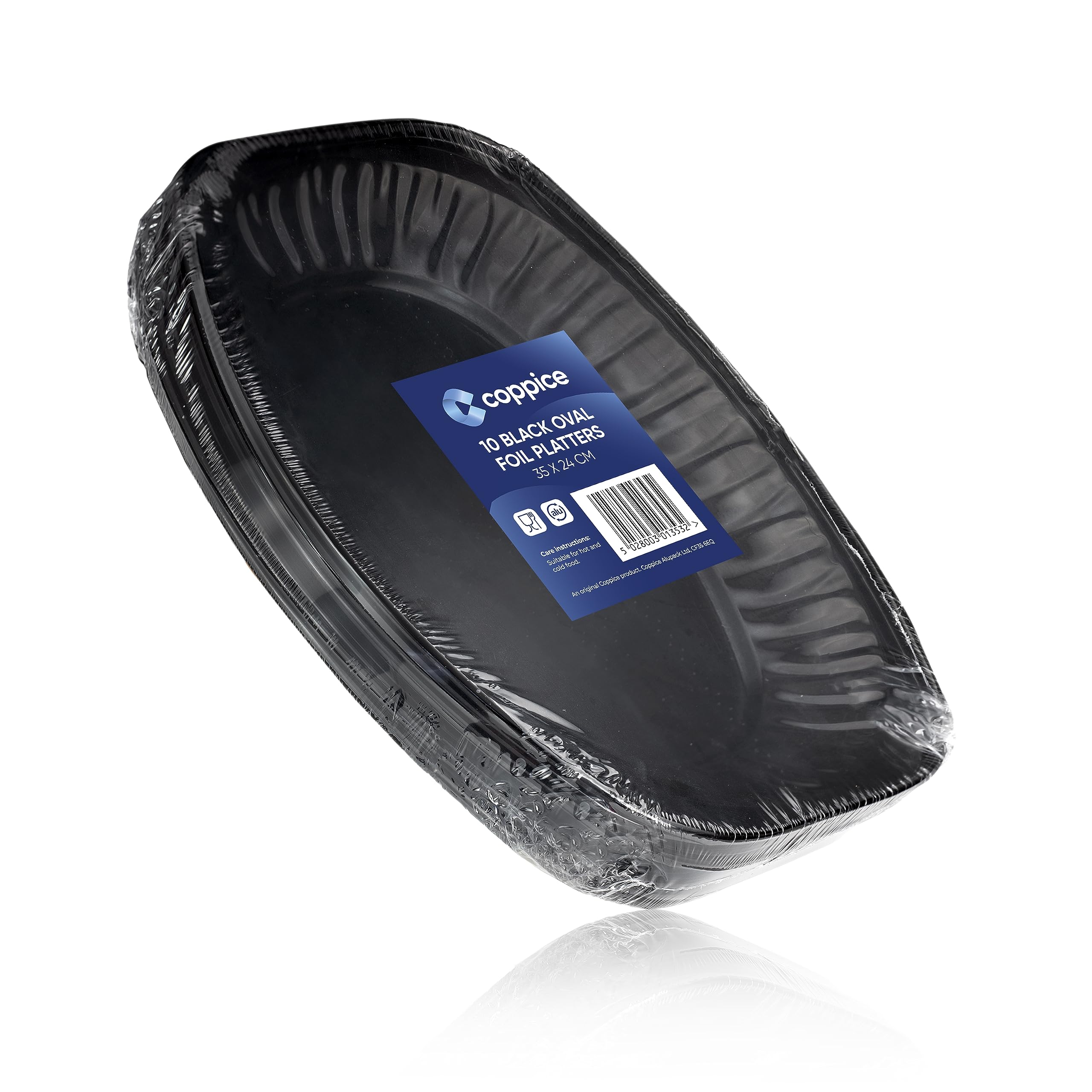 Coppice Black Oval Aluminium Foil Platters for Parties, Buffets & Entertaining | 35cm x 24cm | Food Safe | 10 Pack