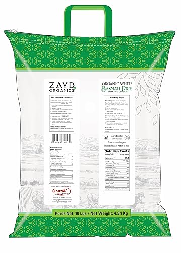 Miniatura 2 de Zayd - Arroz basmati blanco orgánico, arroz tradicional indio extra largo, vegano, fresco, orgánico USDA, 10 libras