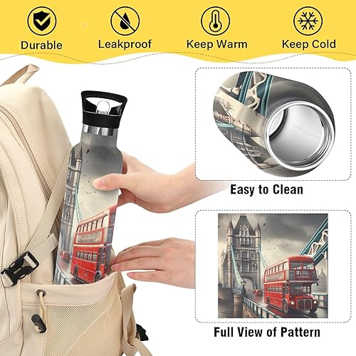Miniatura 4 de Kids Water Bottle 20 Oz Bottle for Boys Girls, BPA-Free, London Bridge Red Bus
