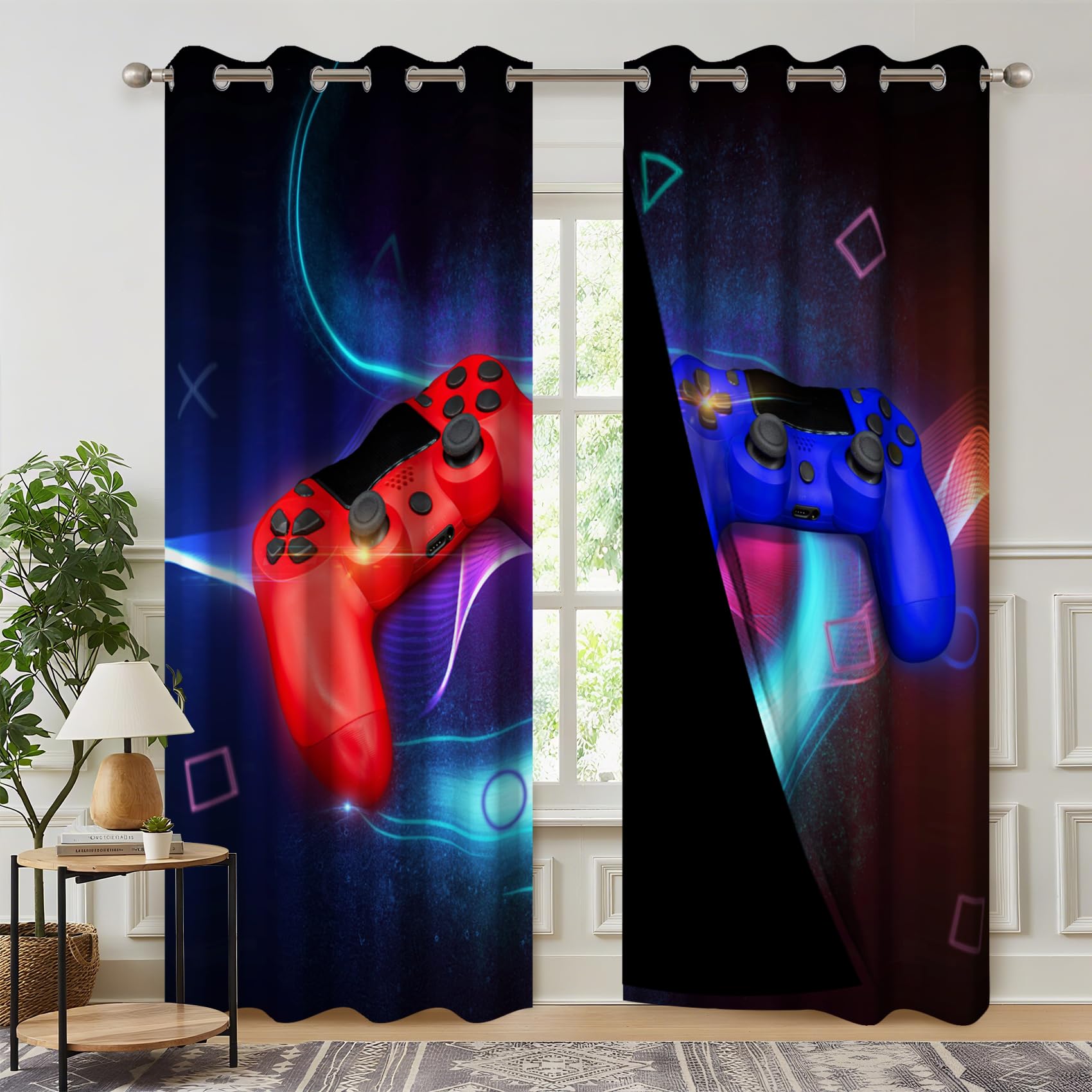 Kzzfqxb Playing Games Blackout Curtains, Gamepad Window Drapes for Kids Boys Video Game Room, Gaming Controller Curtain Panel with Thermal Insulated