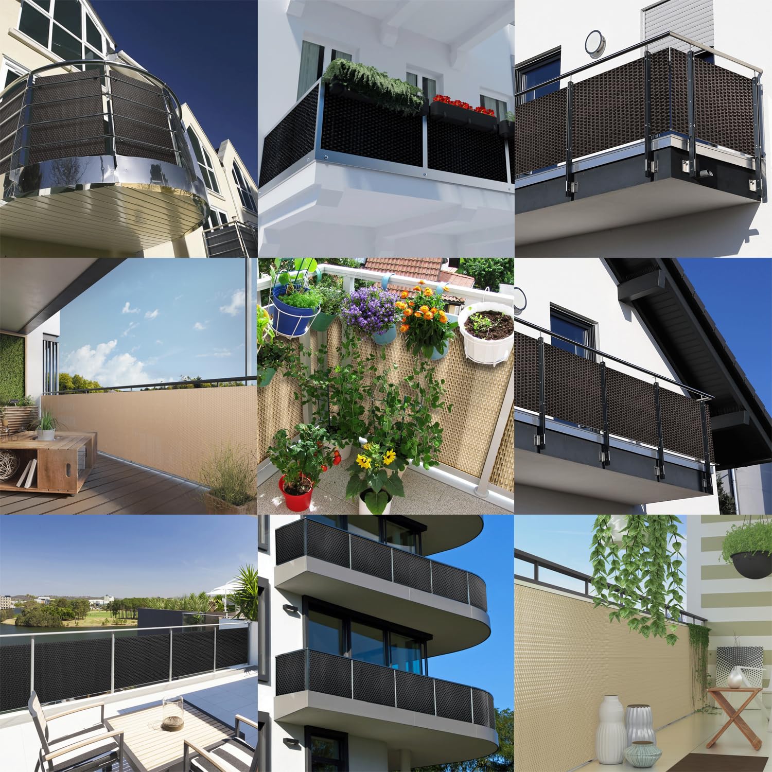 NYVI Polyrattan Balkon Sichtschutz Privafence 90x500 cm Anthrazit - Wetterfeste Balkonbespannung - UV-fest, Witterungsbeständig, 100% Blickdicht - Balkonumspannung Balkonumrandung 0.9x5 m
