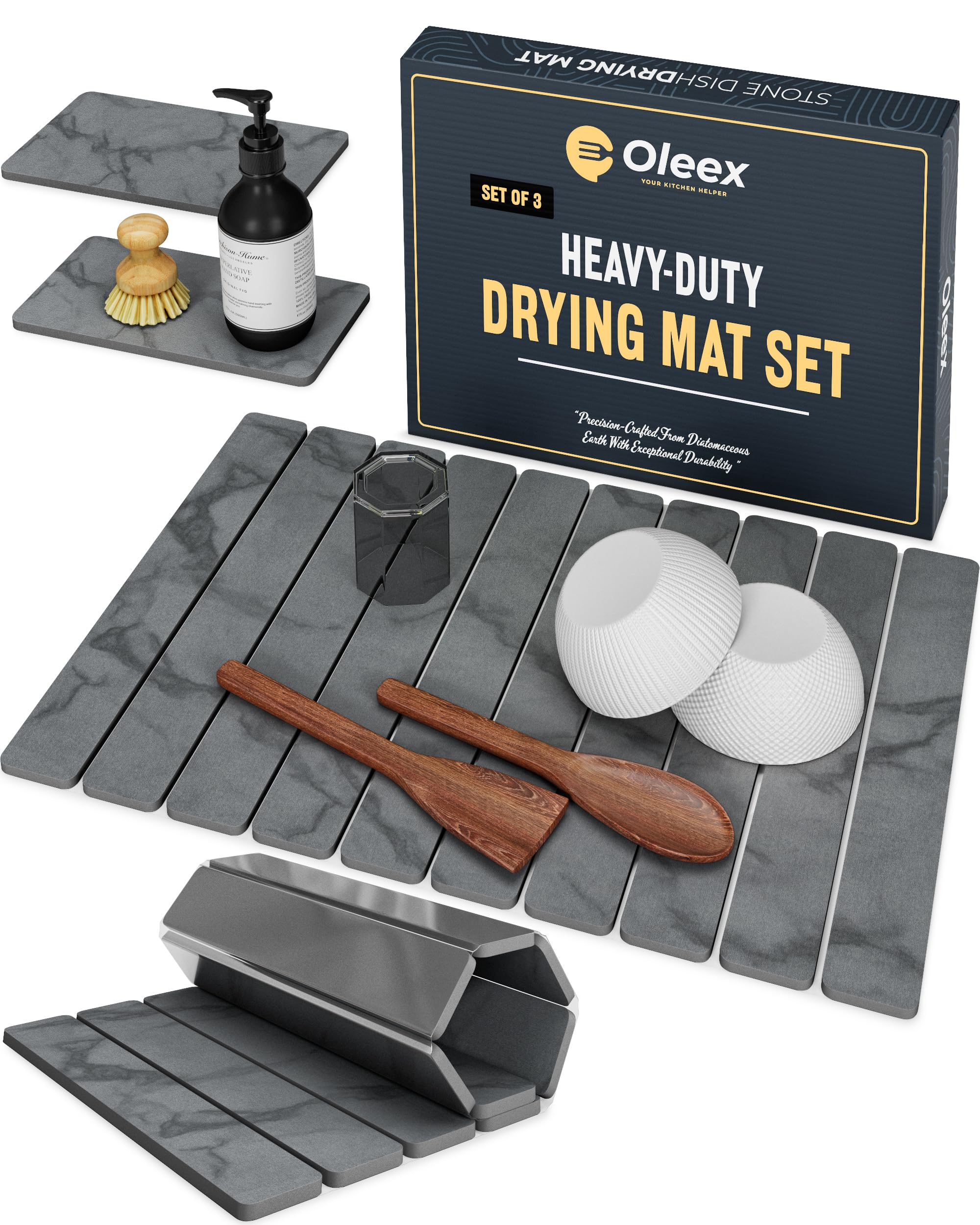 Tapis de séchage en pierre Oleex lot de 3 avec terre de diatomée pour comptoir