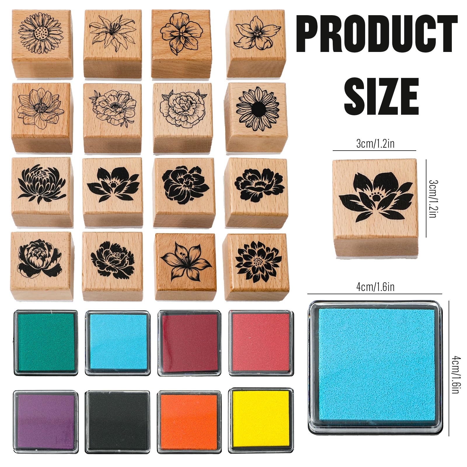 JarThenaAMCS Gummistempel-Set mit Blumen-Motiv, mit Stempelkissen, Frühlingsblumenmuster, Bastelstempel für Frühling, Party, Dekoration, Scrapbooking, Karten, Planer, 24 Stück