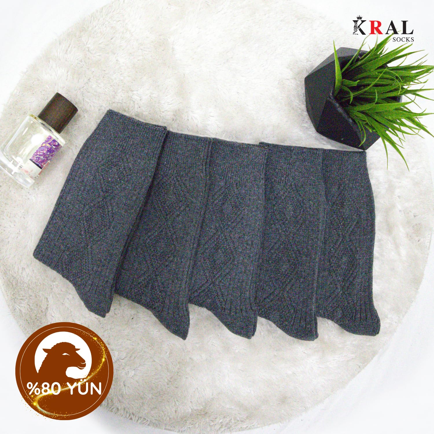 Lambswool Termal Çorap – 5 Çift Dikişsiz Kuzu Yünlü Kışlık Set – Hediye Kutulu, Soğuk Havalara Özel (füme, 36-40)