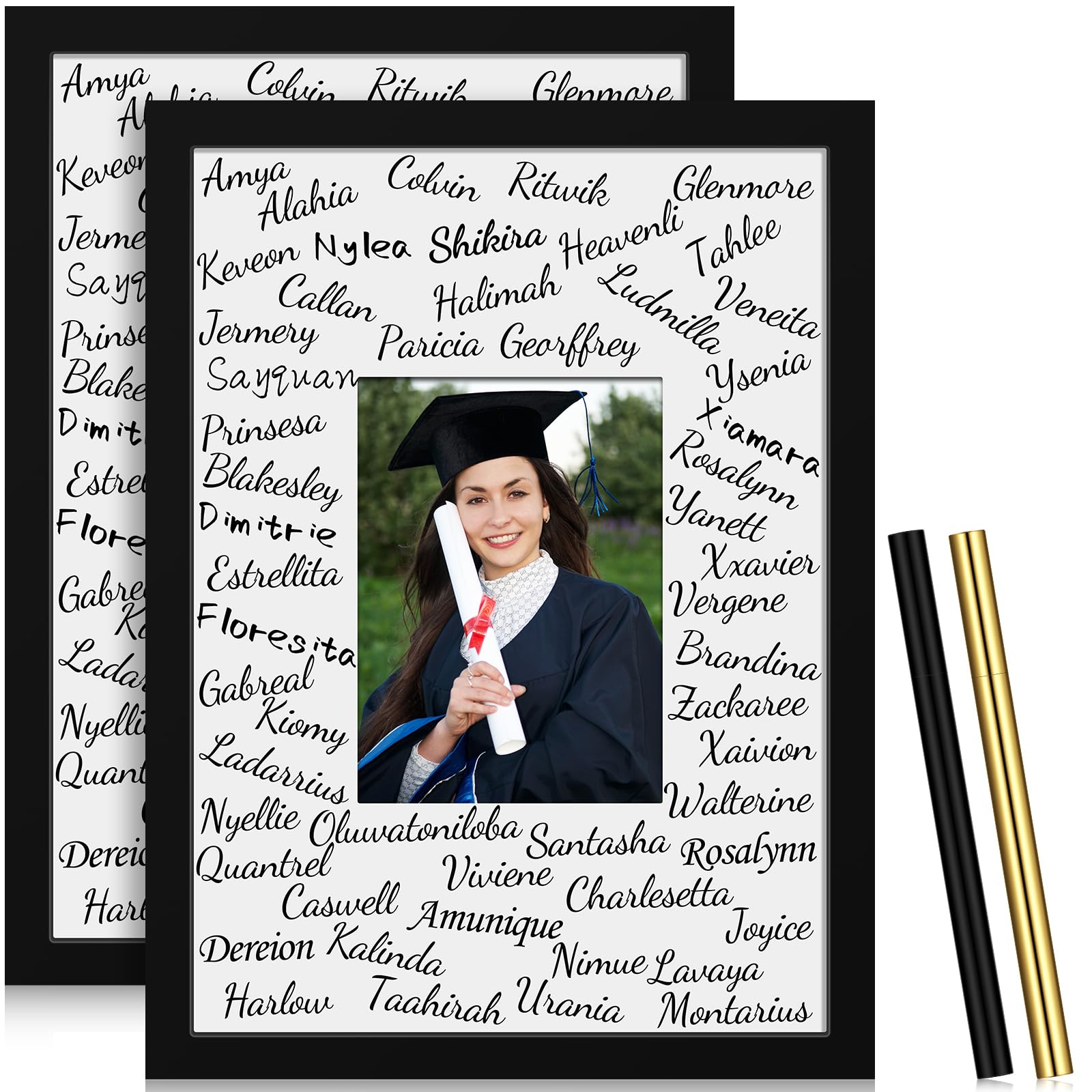 Wesiti 2 Pack 11 x 14 Inch Graduation Picture Frame Holds Signable Picture Frame Displays 5x7 Photo with 2 Pcs Signature Pen for Graduation Wedding Celebration Birthday Wall Tabletop Display