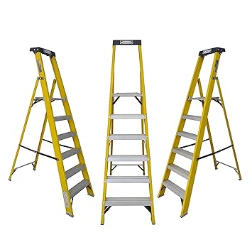 LADDERMAN Fiber 6 Step Platform FRP Self Supported Folding Type Fibreglass Safety Ladder for Indoor and Outdoor Use (Yellow, Standard Size)