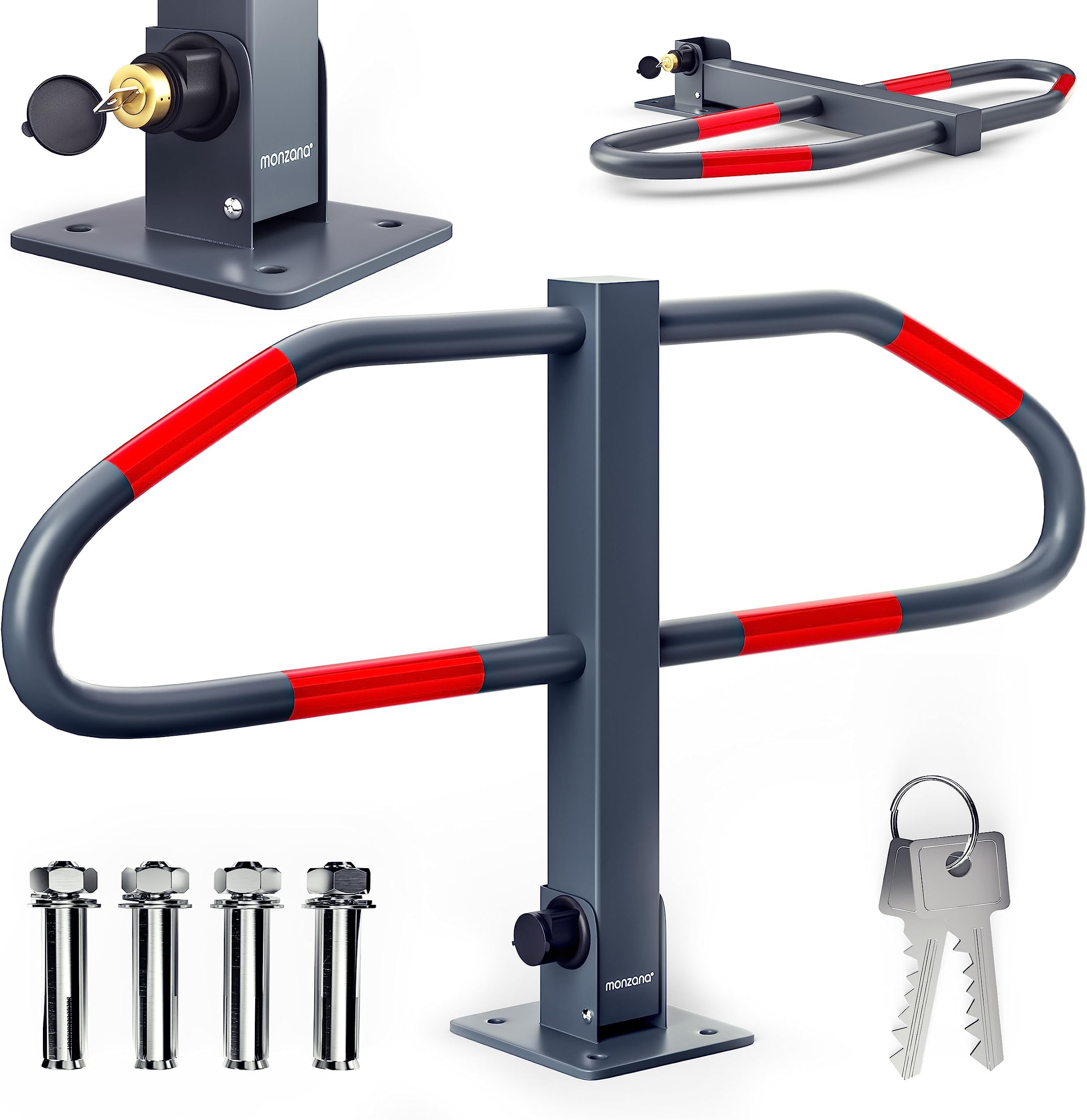 Parkplatzsperre Klappbar Abschließbar - Rote Reflektorstreifen