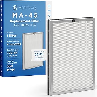 Medify MA-45 Genuine Replacement Filter for Allergens, Smoke, Wildfires, Dust, Odors, Pollen, Pet Dander | 3 in 1 with Pre-filter, True HEPA H13 and Activated Carbon | Removal to 0.1 Microns | 1-Pack