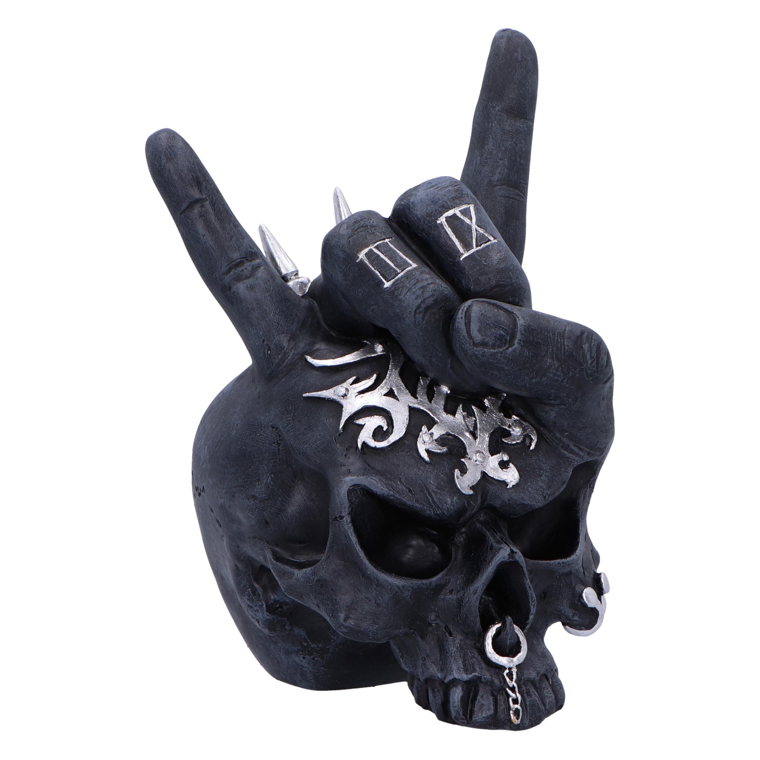 Nemesis Now Black Horns Up Skull Hand Ornament 17.5Cm, Resin, Cast In The Finest Resin, Expertly Hand-Painted