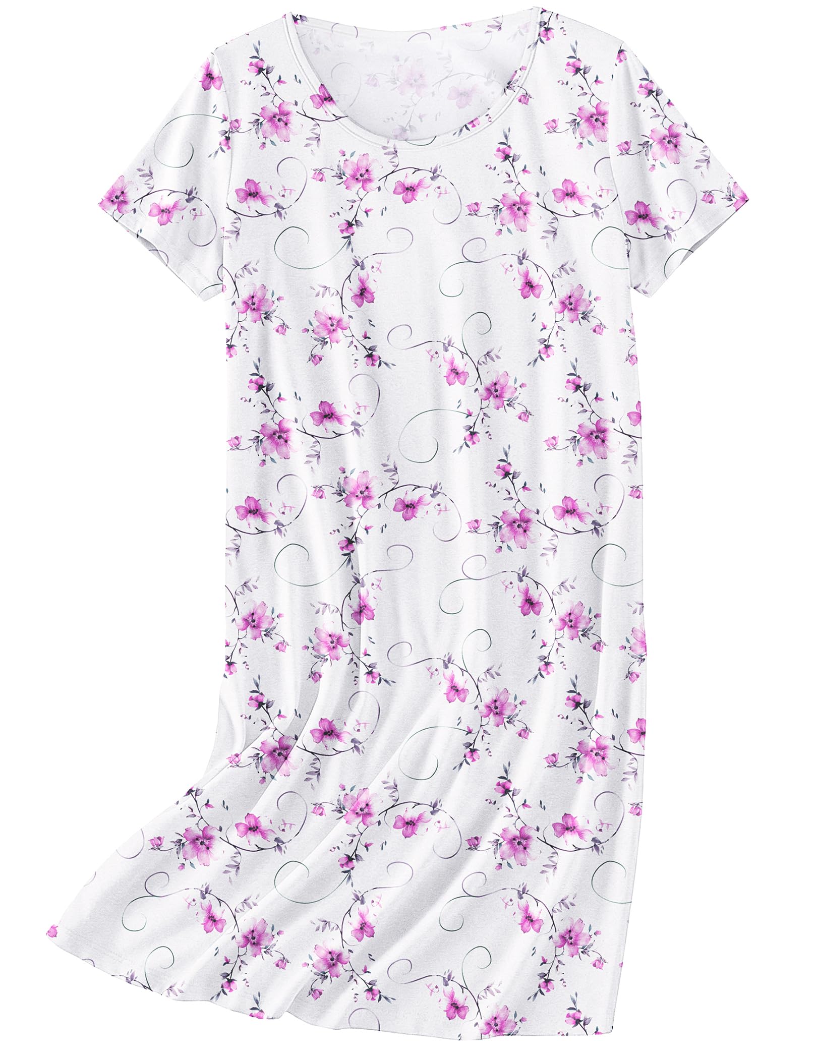 Ekouaer Nightgowns for Women Cotton Sleepshirts Short Sleeve Nightshirt Tshirt Night Gown Casual Sleepdress Comfy Nightdress Floral Purple White Large