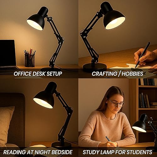 Miniatura 5 de Lámpara de escritorio de metal con abrazadera, brazo oscilante, lámpara de mesa de cuello de cisne ajustable de arquitecto, luces de escritorio con