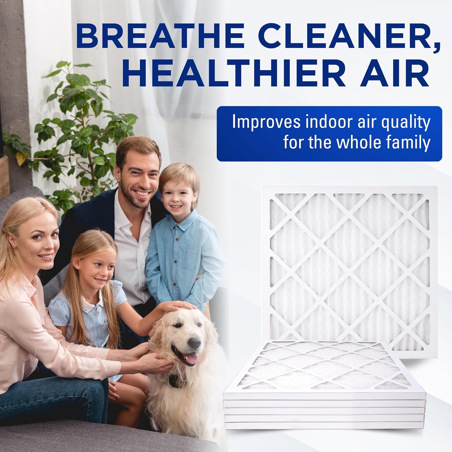 16x25x1 Air Filters, MERV 8 Pleated HVAC AC Furnace Filter Replacement, For Home and Commercial Use, Dust, Pet, & Lint, Made In USA, Easy Install (6 Pack)