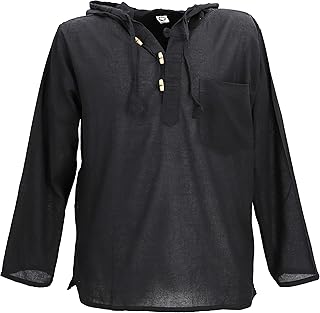 Guru-Shop, Camicia Nepal, Felpa Hippie Goa, Camicia Yoga, Camicia con Cappuccio, Nero, Cotone, Dimensione Indumenti:M, Camicie