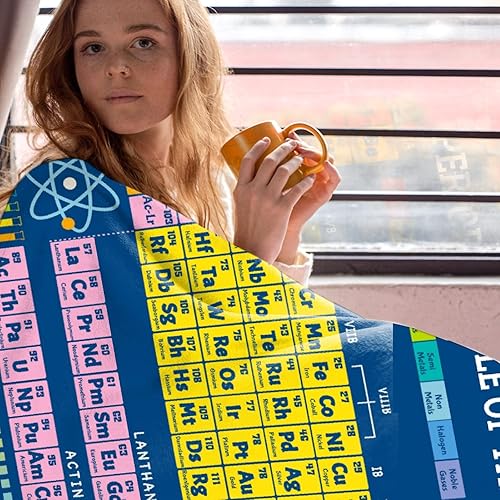 Miniatura 3 de FUNBIRD Manta de regalos de química, manta de tabla periódica de elementos, divertida manta de ciencia para profesores, estudiantes, amantes de la