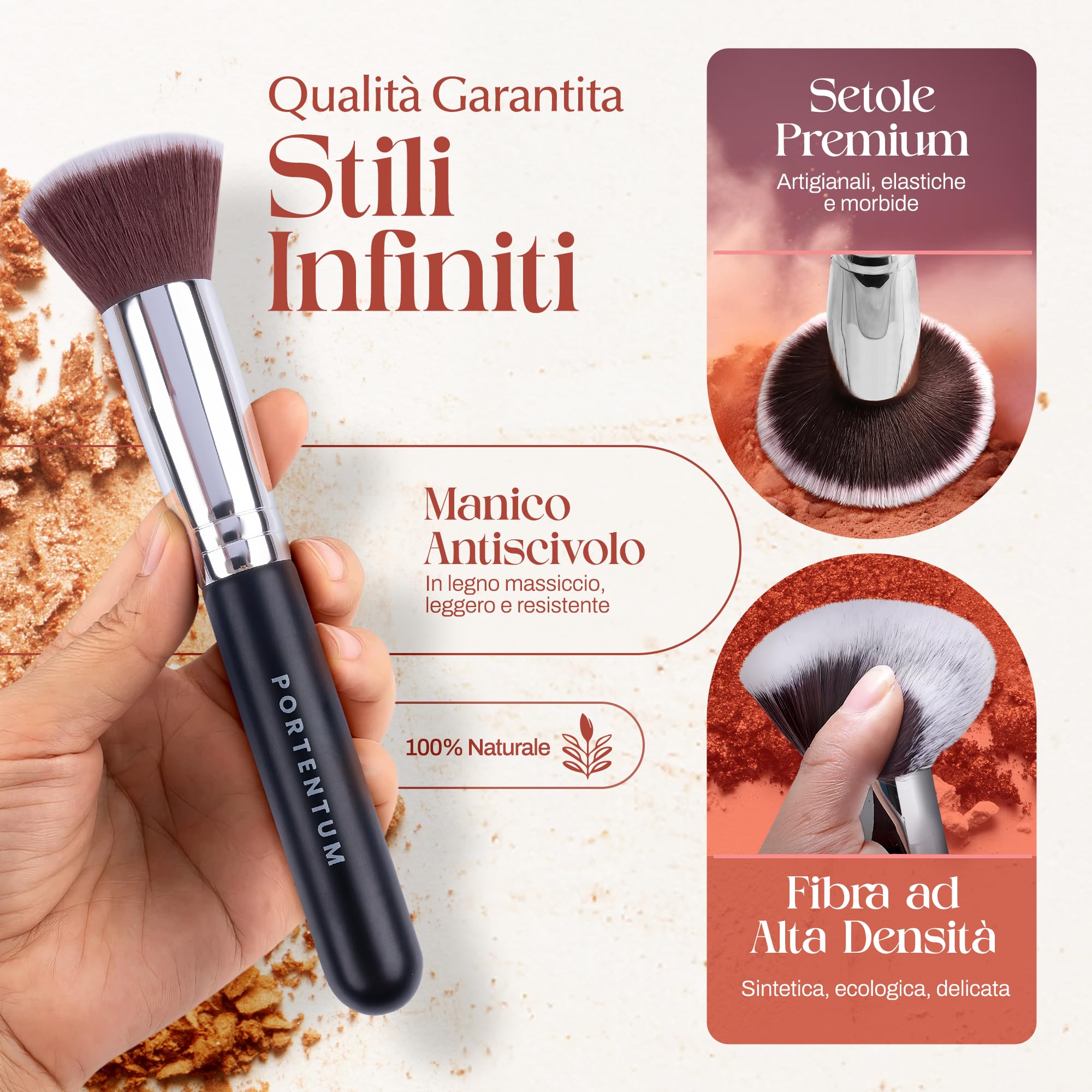 PORTENTUM Set Pennelli Make Up 10 + 2 Premium synthetic pennelli trucco per fondazione cipria fard, ombretto, Set di pennelli make up, kit con spugnetta e Blender Beauty