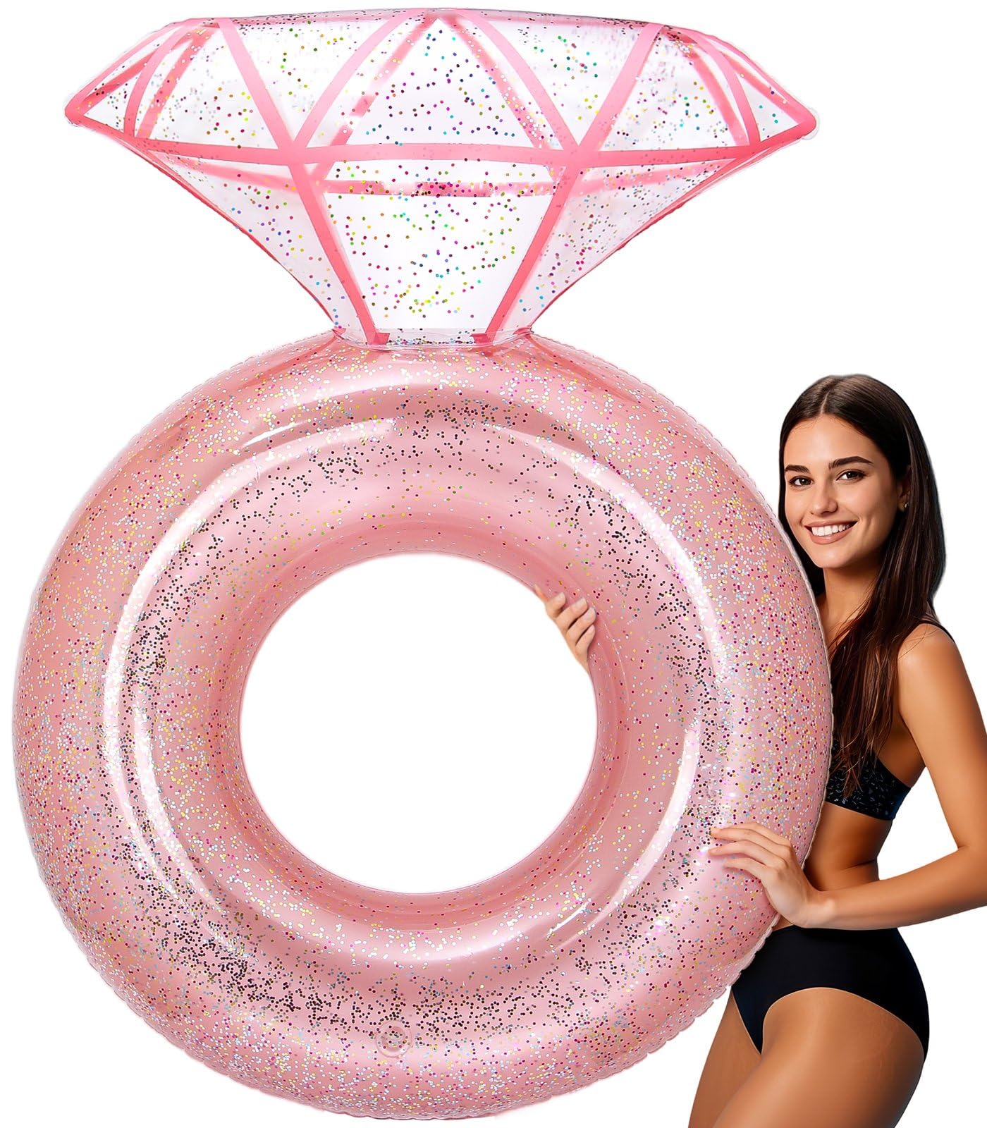 MewVeer Pool Floats Adults, Inflatable Diamond Ring Pool Float for Bachelorette Party, Engagement Ring Floatie for Beach Party & Tubes Pool Float for Adults
