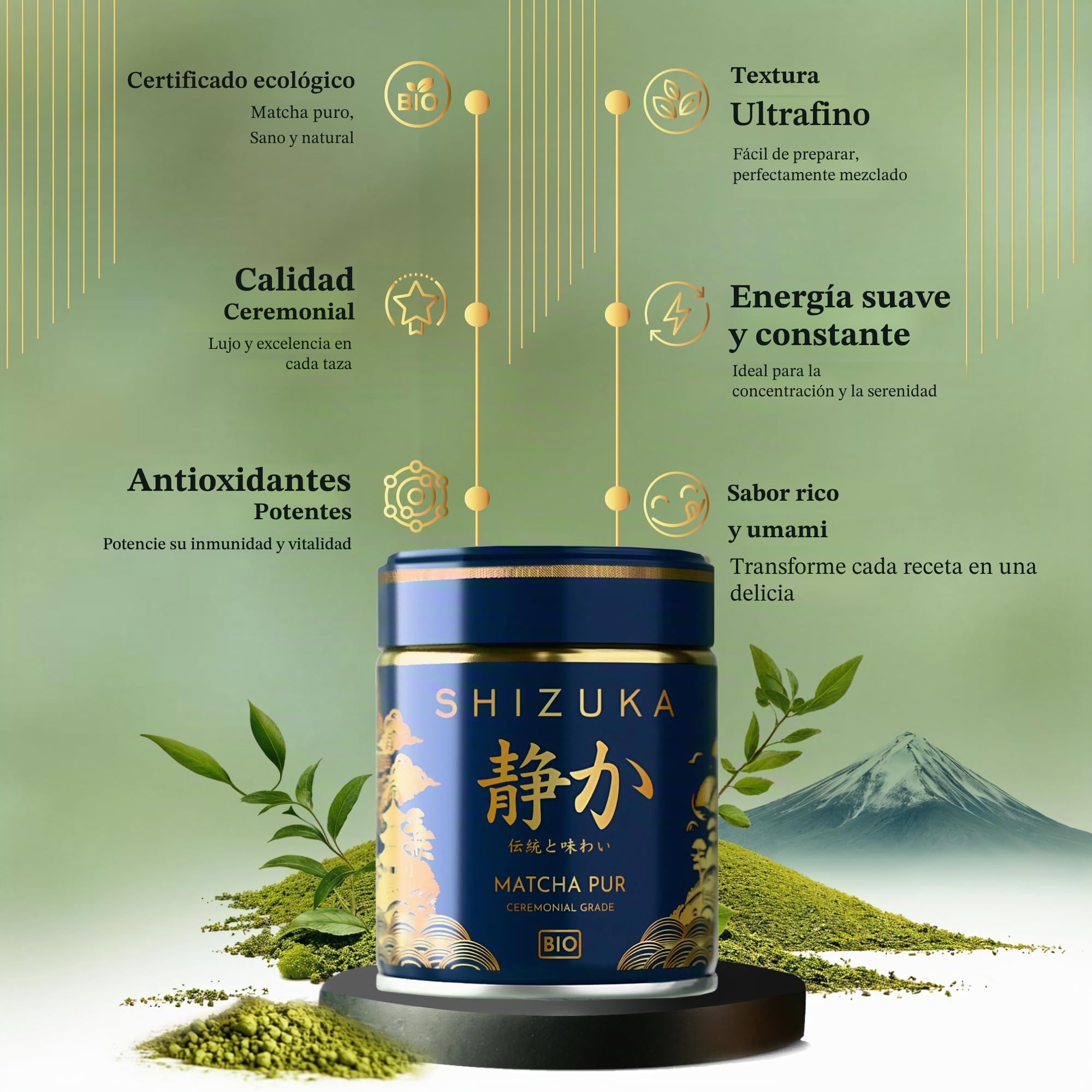 Matcha | Té Matcha Ceremonial Shizuka Premium | 100% orgánico natural | Bajo amargor | Rico en antioxidantes