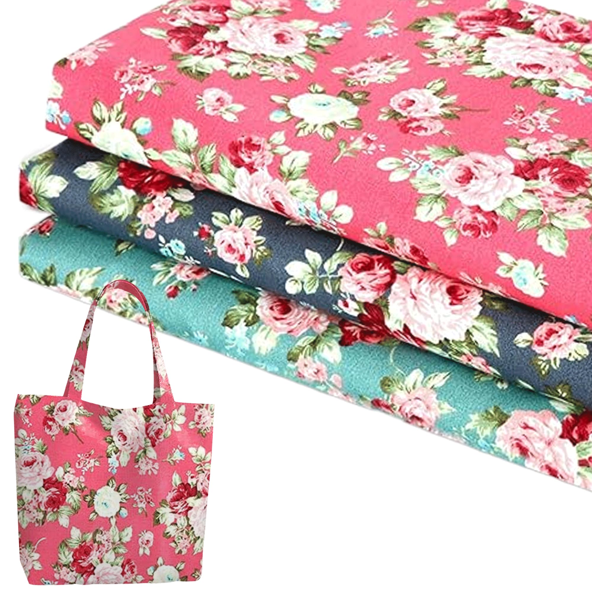 3 piezas de tela de algodón floral de 36 x 62 pulgadas y 3 yardas de ancho con estampado de rosas, precortada, para acolchado, costura, manualidades, decoración del hogar, 3 modelos