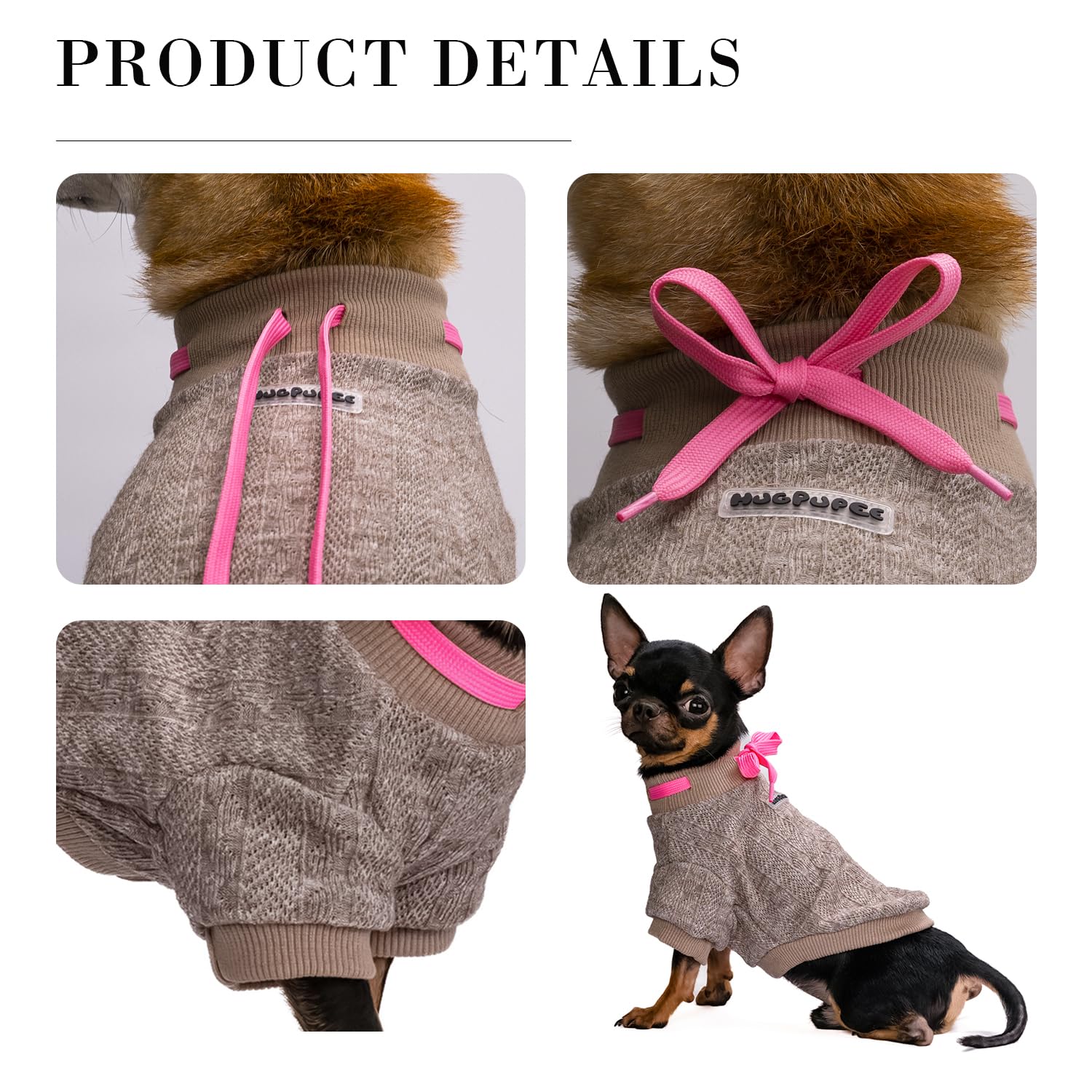 Chandails tricotés pour petit chien de 17 à 10 kg, jaune, taille | Pull en jersey à col roulé avec cordon de serrage et col roulé de qualité supérieure