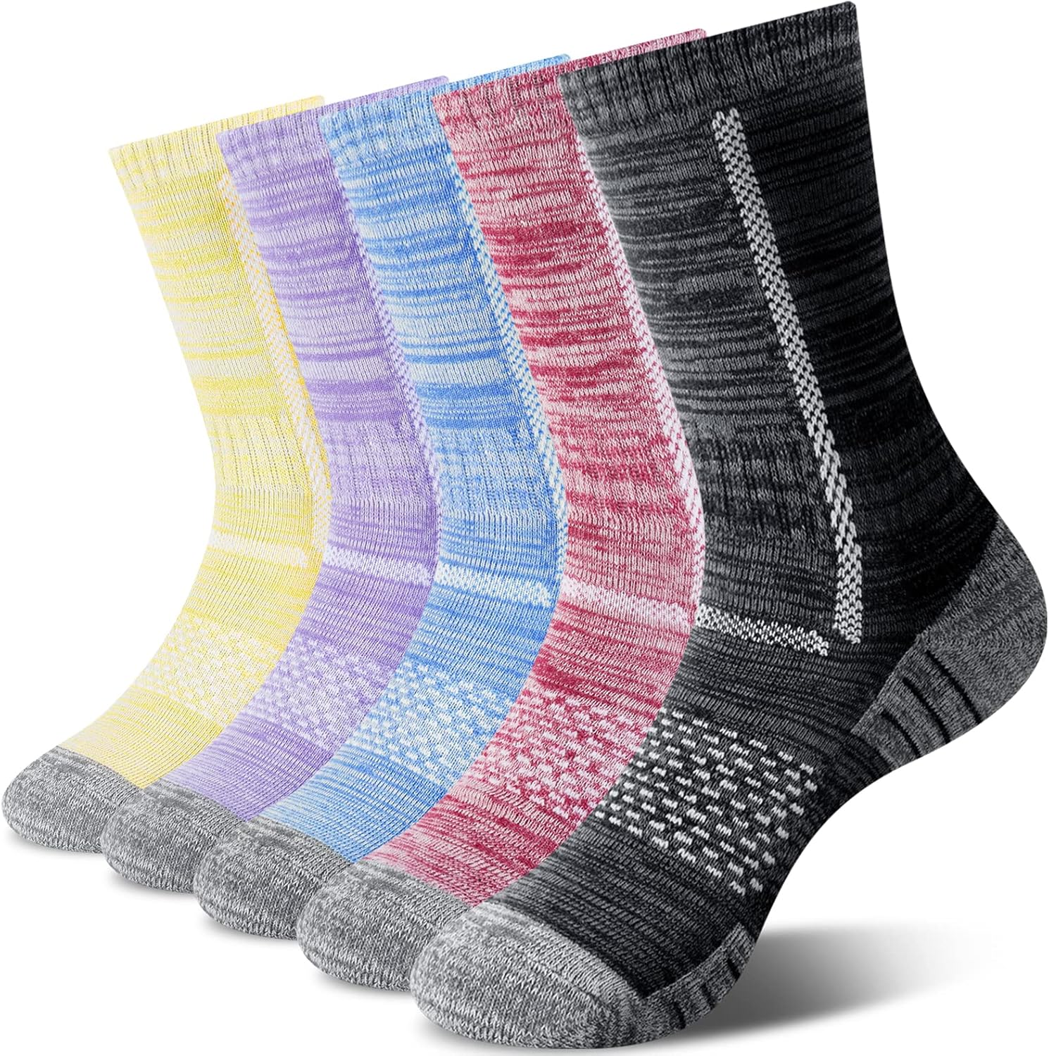 Amazon Brand - HIKARO Mujeres Calcetines Algodón Senderismo, Anti-ampollas Transpirables Gruesos Calcetines de Deportivos para Correr Trekking Camping 5 Pares