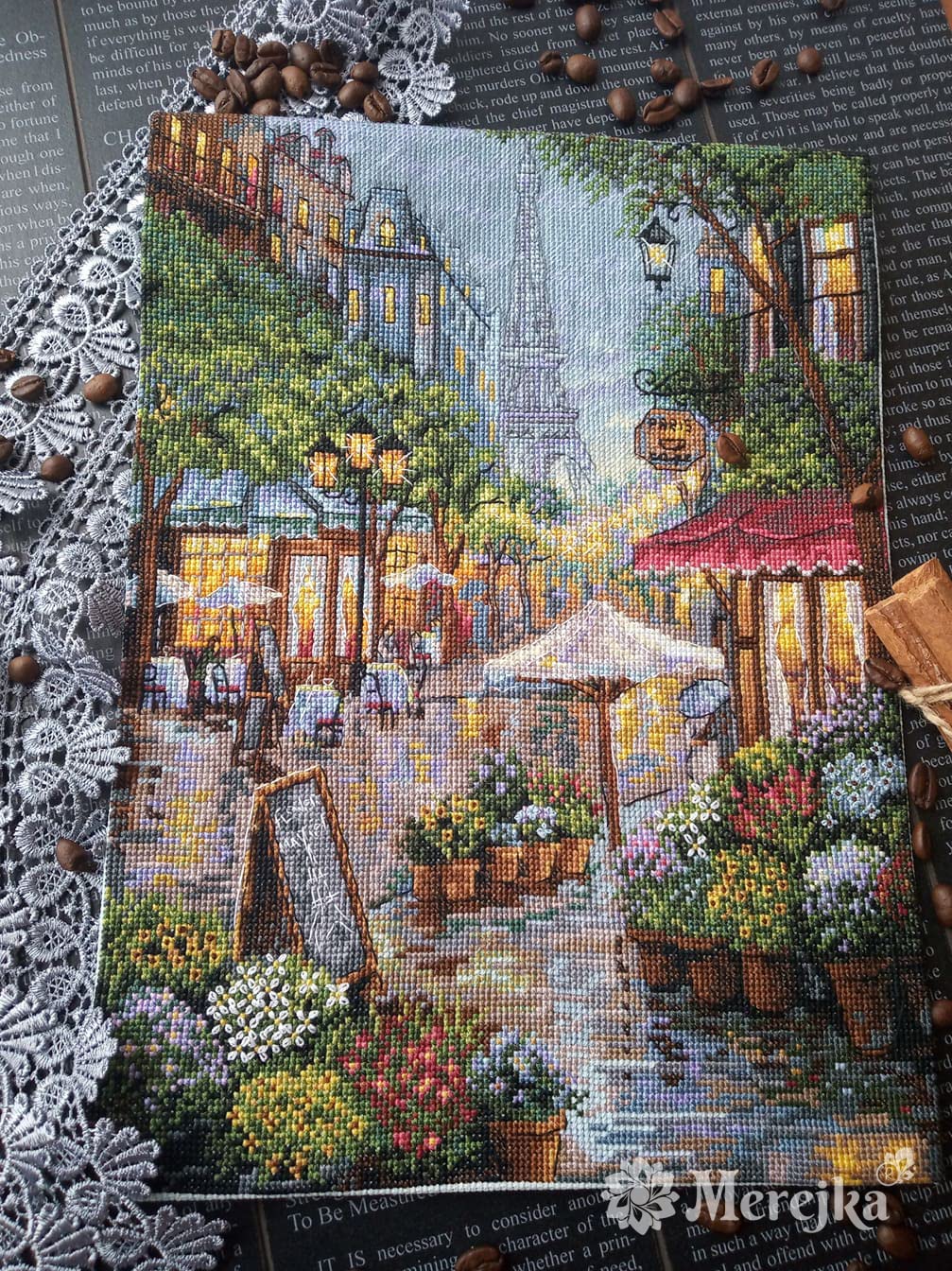 Merejka K-162 Paris w deszczu wzór licznika zestaw ściegu krzyżykowego, bawełna, wielokolorowy, 21 x 29 cm