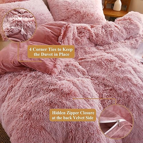 Miniatura 6 de XeGe juego de funda de edredón de terciopelo de lujo ultrasuave, juego de cama de 2piezas, 1funda de edredón de piel sintética y 1funda de almohada