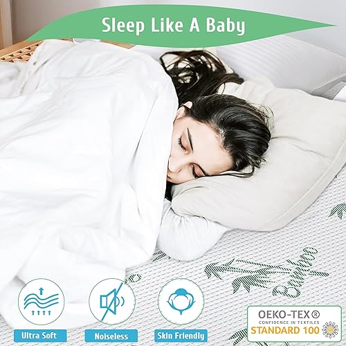 Miniatura 4 de Lunsing Protector de colchón impermeable de viscosa de bambú tamaño matrimonial, funda de colchón de refrigeración de fibra de aire 3D, funda de