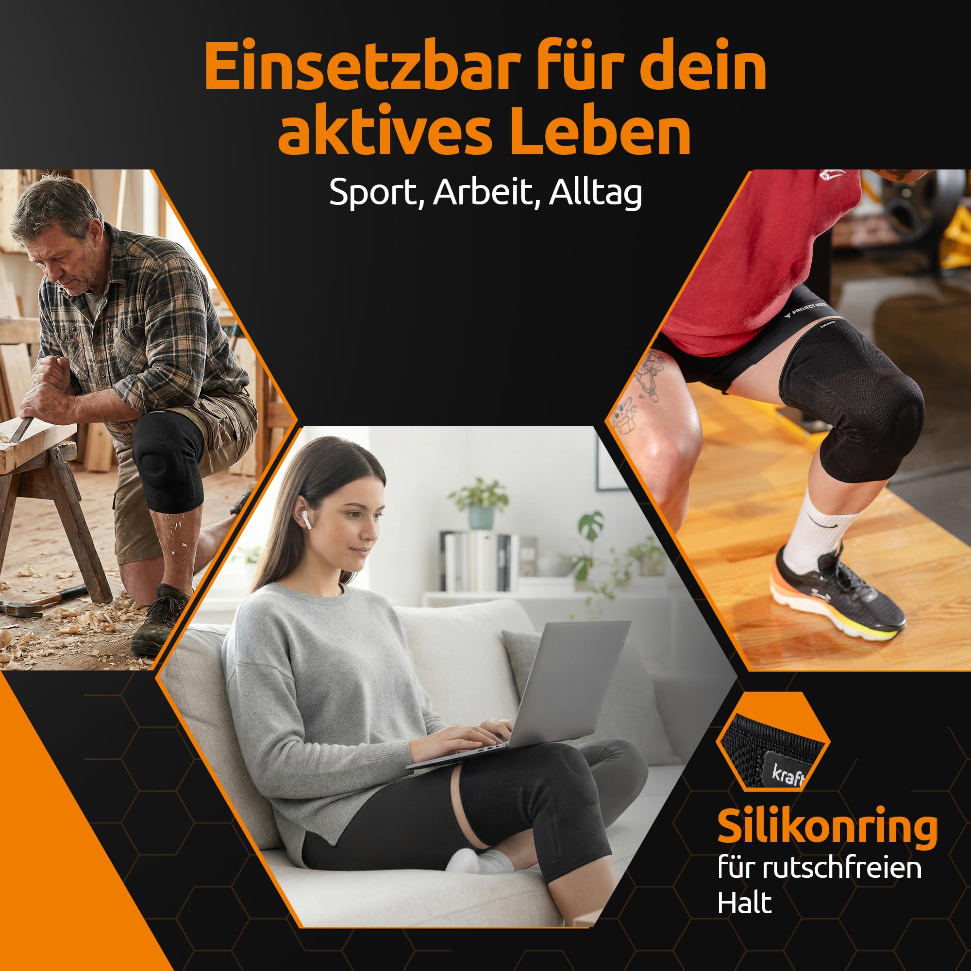 Kniebandage Männer & Damen | Made in Germany | mit Patella-Pad & Seitenstabilisatoren | Kniebandage für Sport, Joggen & Alltag (Schwarz, M)