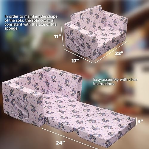 Miniatura 7 de Truwelby Sofá para niños sofá convertible 2 en 1 para niños sillas y dormir extra suaves sillas abiertas con estampado de dinosaurio lindo sofá para