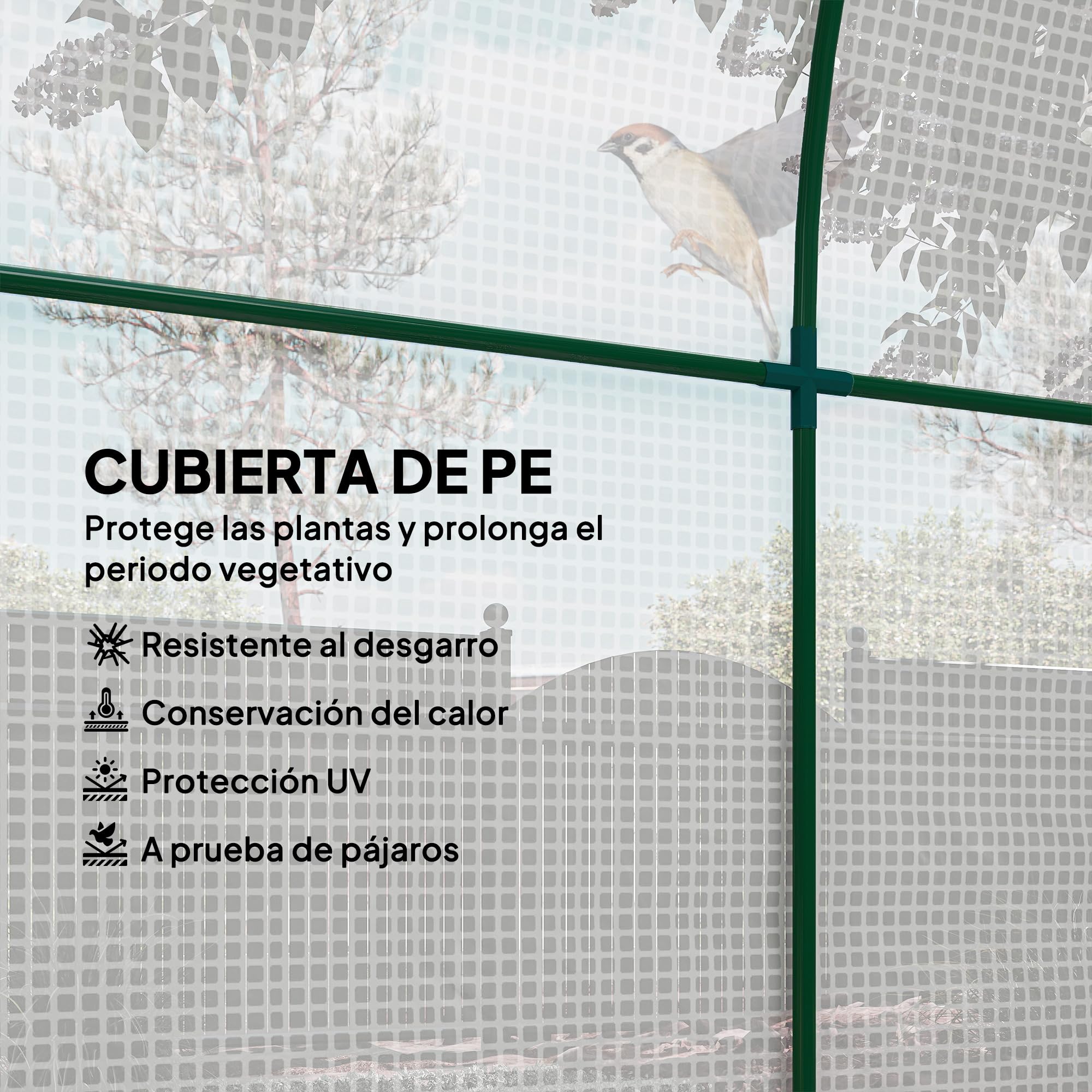 Outsunny Invernadero de Jardín 180x180x200 cm Invernadero de Túnel Pequeño con Puerta Enrollable y Ventana de Malla para Cultivar Plantas Flores Blanco