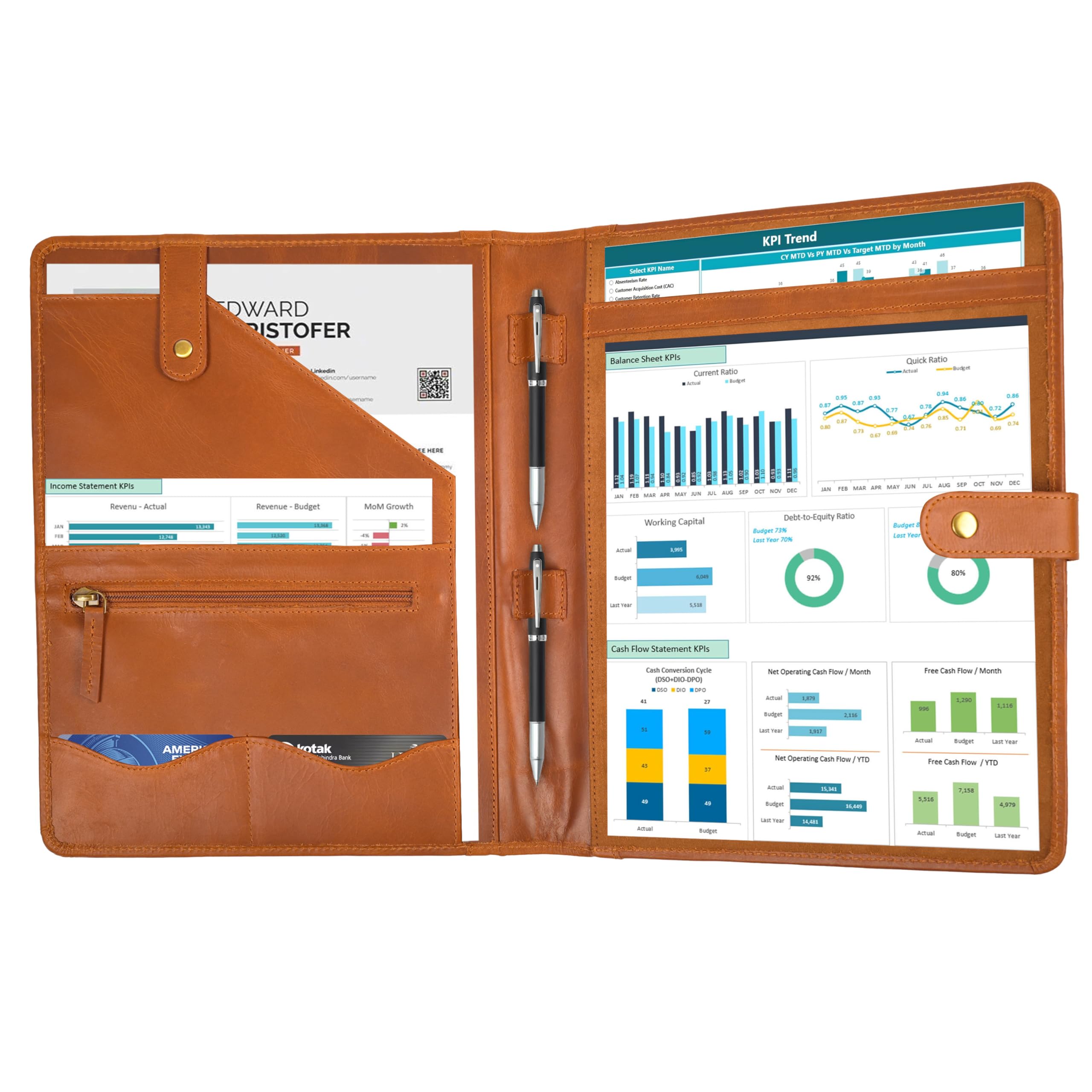 Genuine Leather Portfolio Organizer for Men & Women Padfolio Folder for A4/Letter Paper with Pen Loop, Document Holder & Card Slots Ideal for Business & Interviews Tan - Image 3
