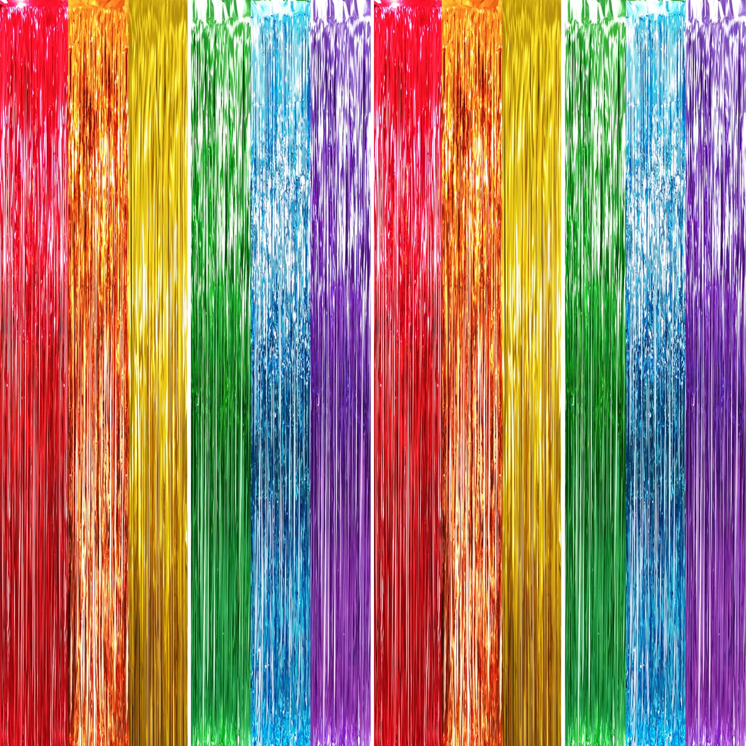 GOER 3.2 ft x 8.2 ft Metallic Tinsel Foil Fringe Curtains Party Photo Backdrop Party Streamers for Birthday,Graduation,New Year Eve Decorations Wedding Decor (4 Packs,Rainbow Colors)