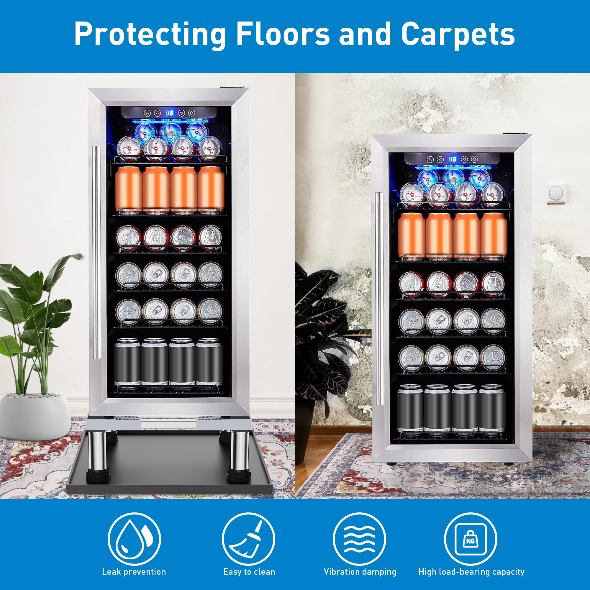 Mini Fridge Stand with Silicone Drip Tray, Adjustable 24''x24'' Refrigerator Stand with 4 Stainless Steel Feet, Dorm Fridge Stand Protects Floors from Leaks for Small Fridge, Portable Compact Washer or Dryer 4