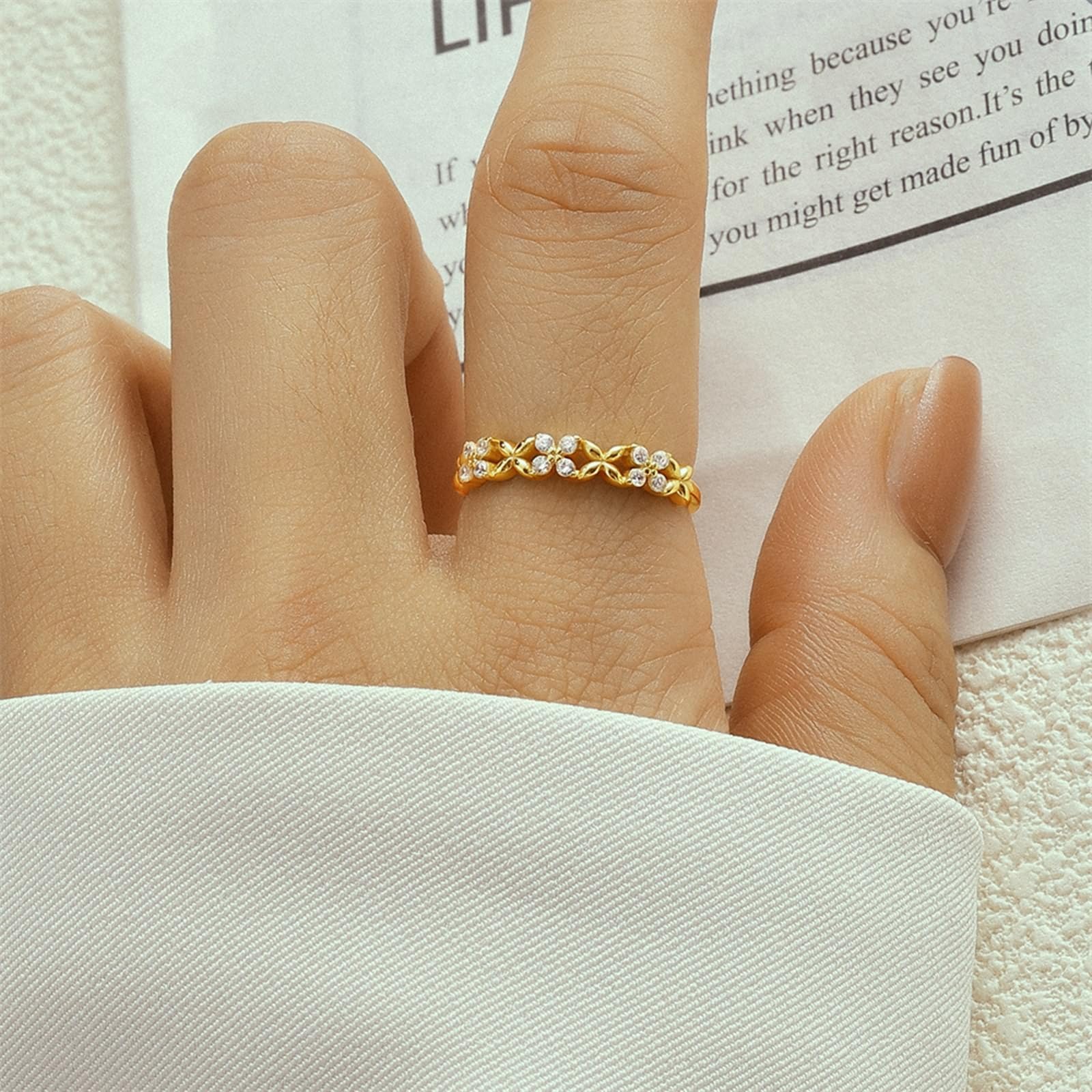 Anillo de oro amarillo de 9 K/14 K para mujer, Moissanite, piedras con incrustaciones de flores