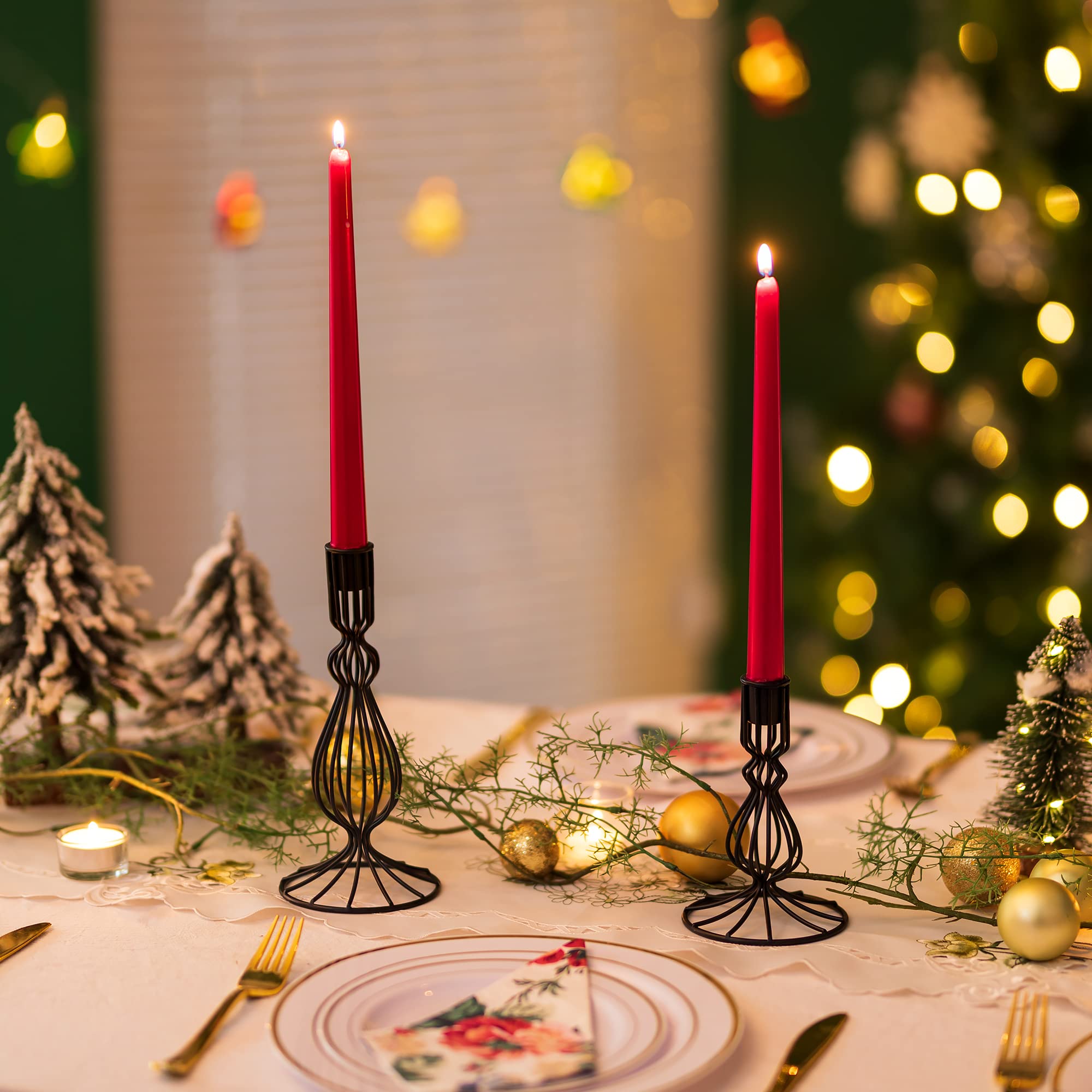 Sziqiqi Portacandele in Metallo Geometrico - Set di 2 Candelabro Moderno in Ferro Nero Candelieri Candelabri Centrotavola Decorativo per Soggiorno Festa Natale Halloween Tavolo da Pranzo