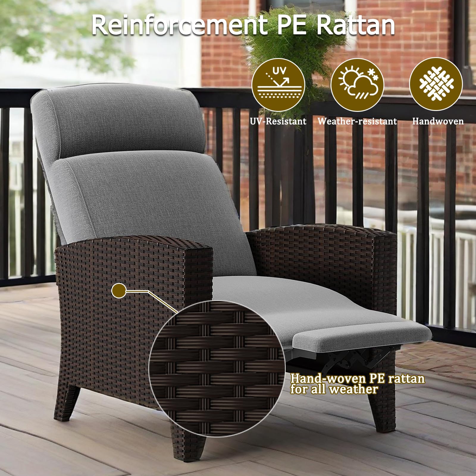 Poltrona relax in polyrattan regolabile con funzione sdraiata e cappa per la polvere, comoda poltrona lounge da esterno per giardino, balcone, terrazza, piscina, interni ed esterni