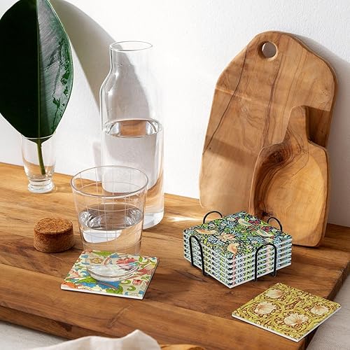 Miniatura 8 de William Morris - Juego de 6 posavasos absorbentes con soporte, decoración de mesa auxiliar, posavasos de piedra de cerámica con base de corcho,
