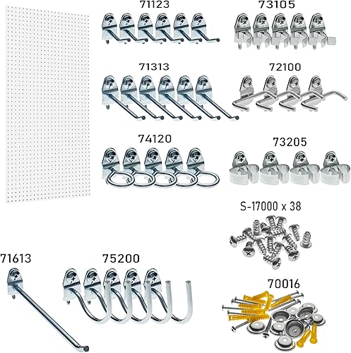 Miniatura 2 de Triton Products DB-36WH-Kit Kit de tablero de clavijas de polipropileno con sistema de gancho de bloqueo de 36 piezas, blanco, 24 "x 48" x 1/4" -