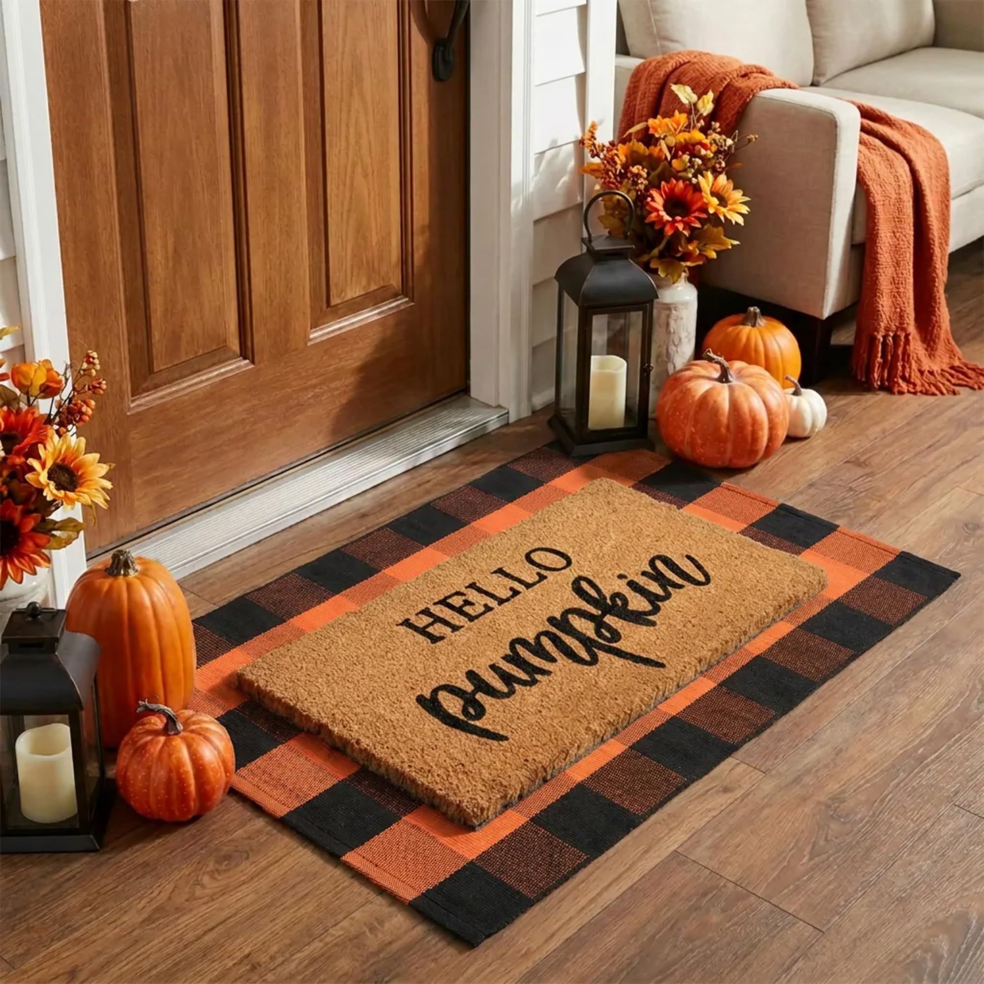 Fall Door Mat Set - Coco Coir & Plaid Rug -3 Fall Door Mat Set - Coco Coir & Plaid Rug -3