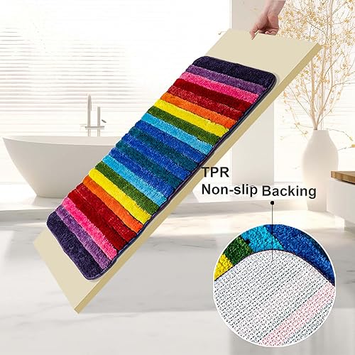 Miniatura 6 de NIENLCIP Alfombras de baño para baño, alfombras de baño de arcoíris, alfombra de baño de microfibra colorida, alfombra de baño suave y absorbente,