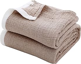 SE SOFTEXLY Muslin Throw Blanket for Adults 4-Layer Soft Throw Blankets for Couch Breathable Cotton Blankets All Season Lightweight Pre-Washed Bed Throw Twin Blanket(60"x80",Coffee)