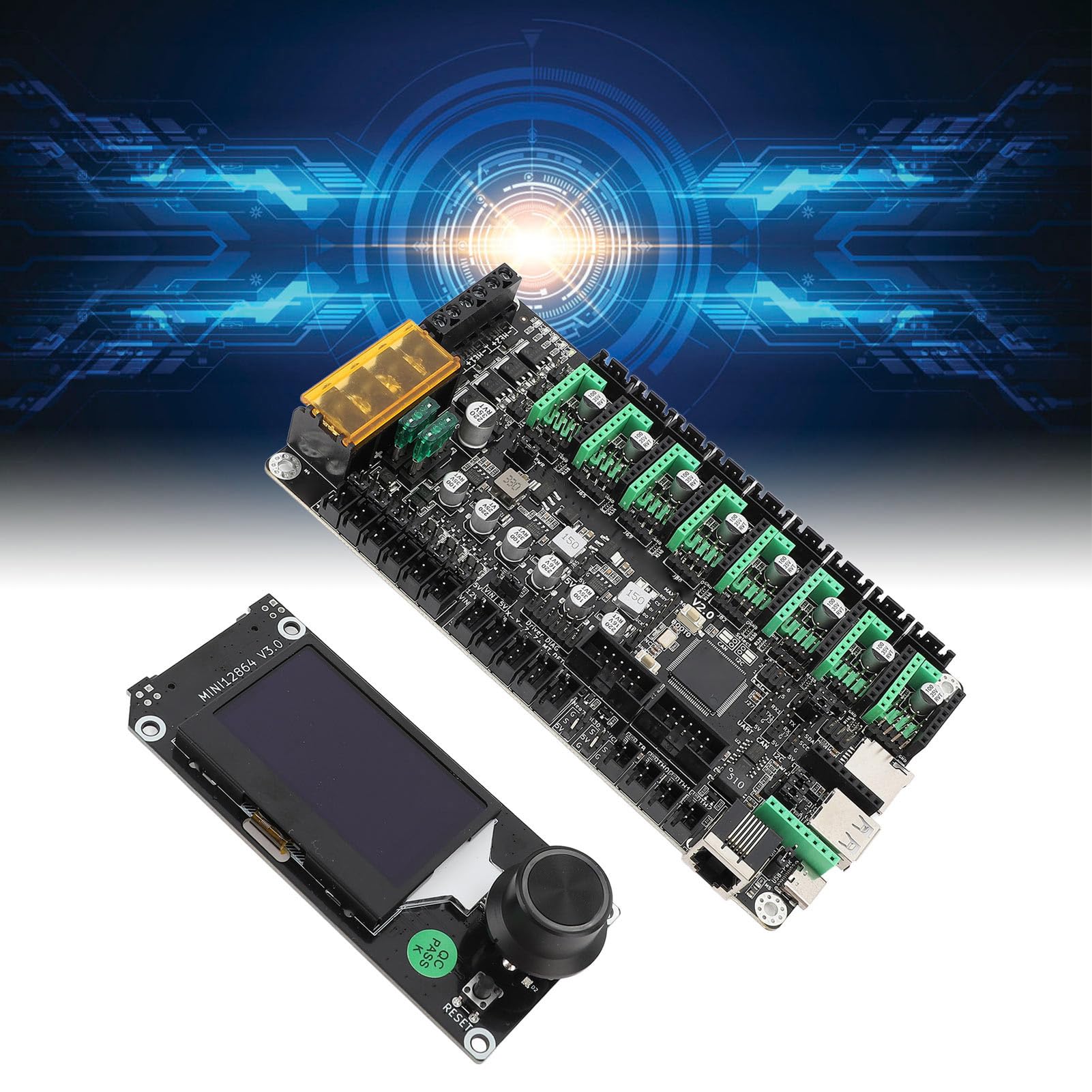 Denash 3D Actualice -Printer -Tax Board Kit para MKS V2 32 Bits con una Pantalla LCD MINI12864 V3.0 Compatible con 2.0 para Impresoras, Entusiastas
