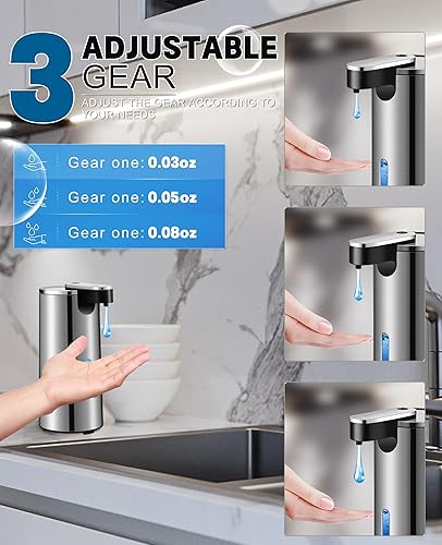 Miniatura 4 de Dispensador automático de jabón, dispensador de jabón sin contacto de acero inoxidable de 13.5 onzas, 3 niveles de sensor infrarrojo ajustable,