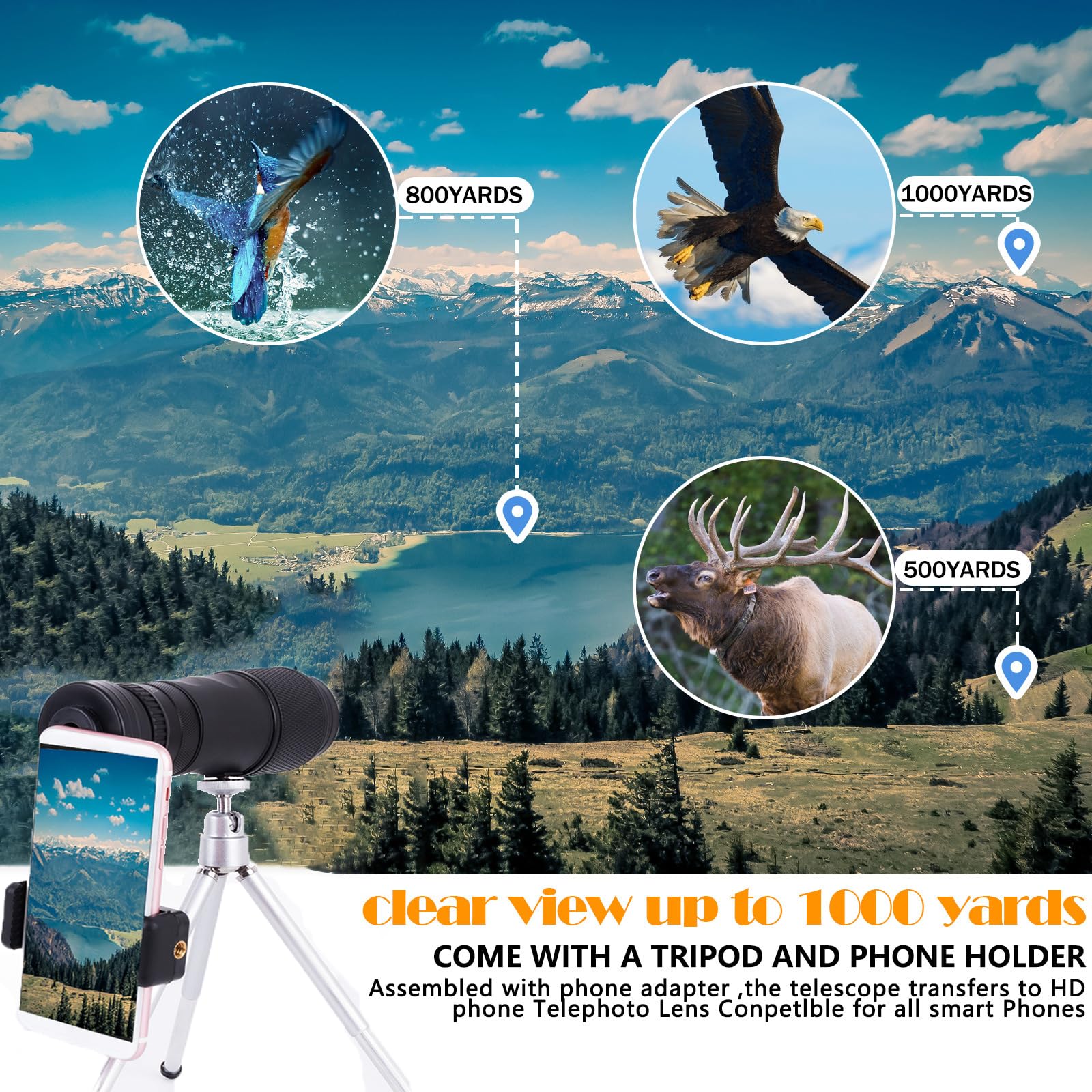 Jumelles monoculaires avec zoom 8-20x, jumelles télescopiques portables BAK4 étanches pour observation des oiseaux, concerts, matchs de football, cibles de bullseye/observation des oiseaux