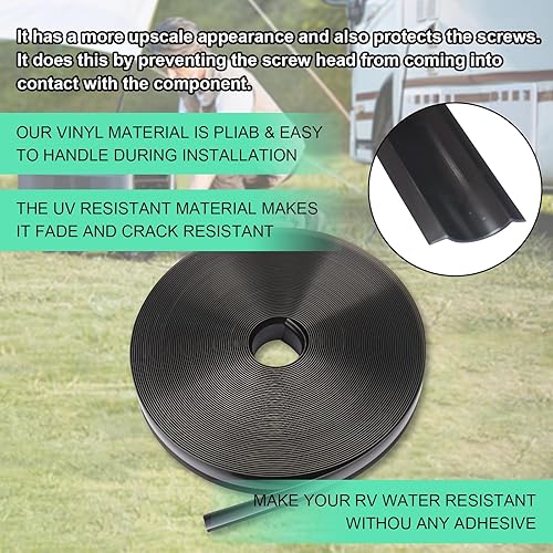Miniatura 5 de Cubierta de tornillo de moldura de vinilo negro de 1 pulgada para caravana, barco, cámper, remolque de viaje (100 pies)
