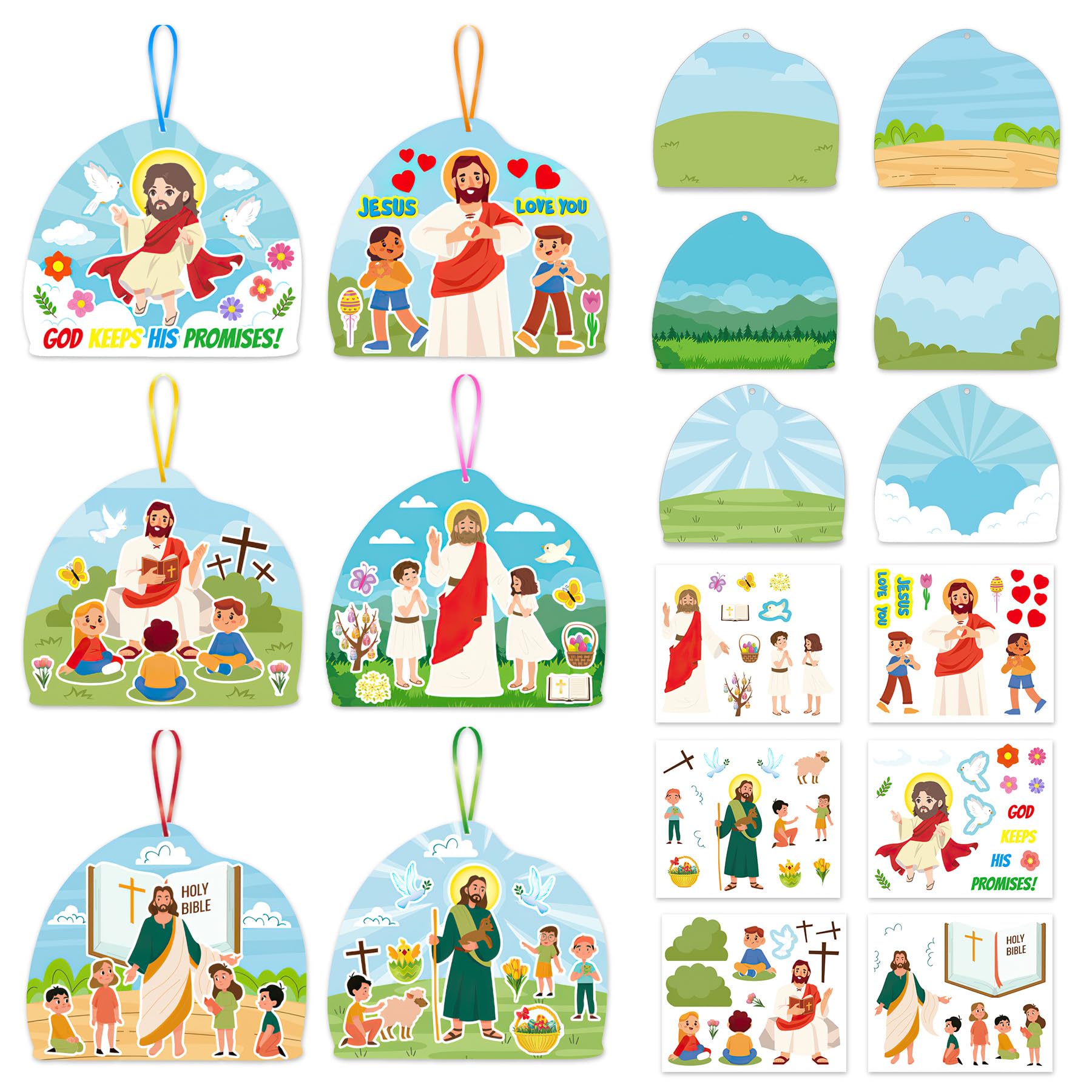RAORAOYUE 24 Sheet Easter DIY Jesus Stickers, Easter Scenes Sticker Craft Kit, Make an Easter Resurrection Stickers for Kids Activities Games Bible