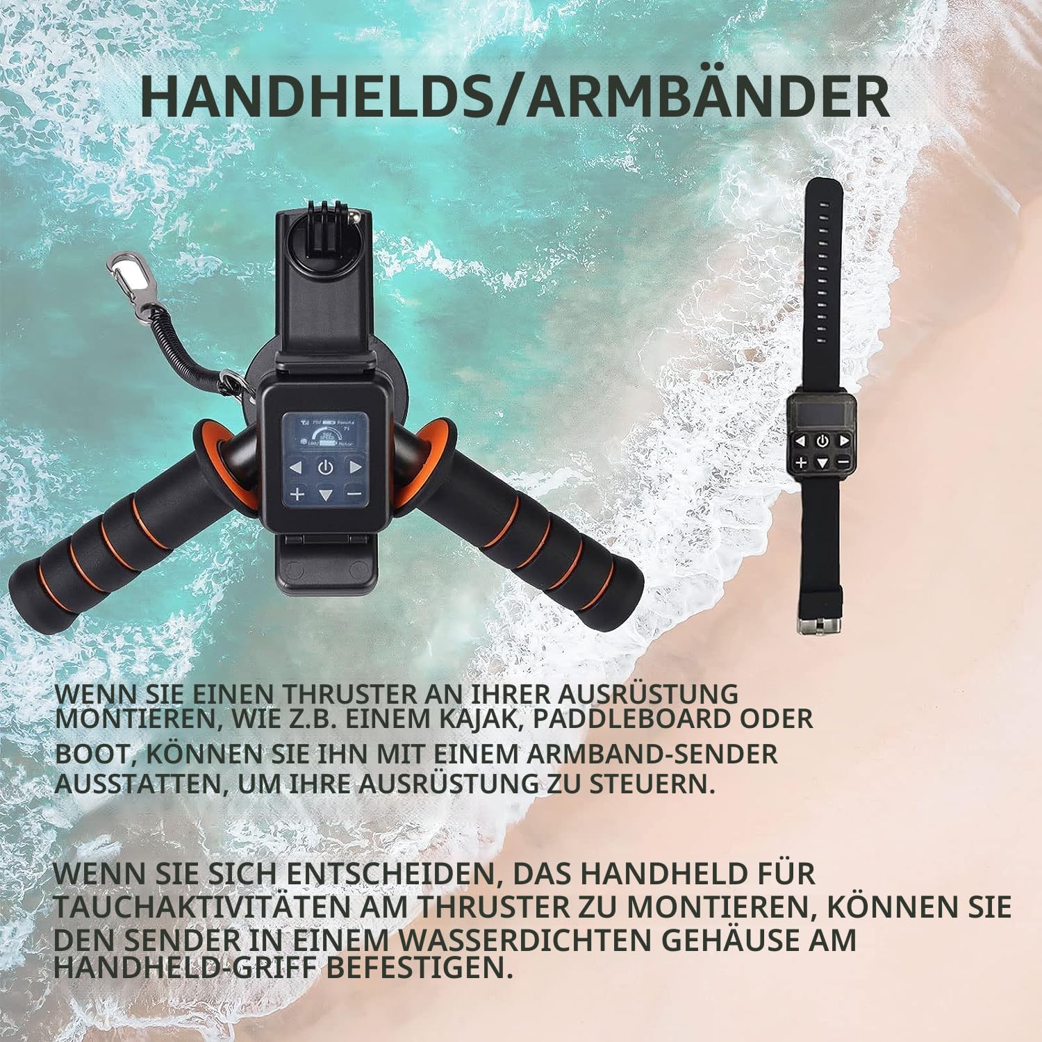 Elektrischer 700 W Jetski 3 m/s Unterwasser-Scooter, 14500 mAh 160 Minuten Wasserroller, bürstenloser Motor, Unterwasser-Thruster für Pool, Meer (Standard + Griff + SUP-Kit)